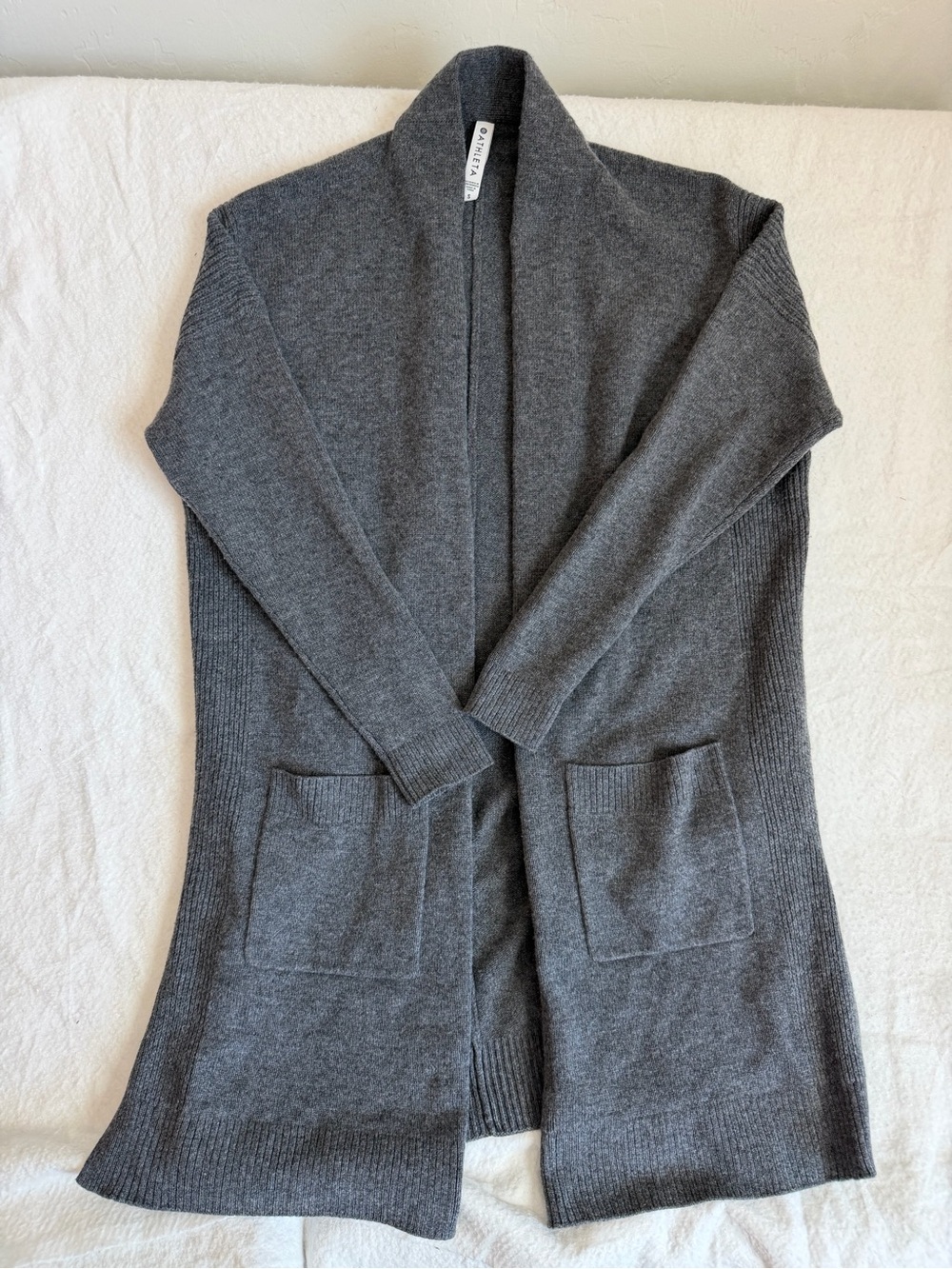 Athleta Charcoal Gray Open-Front Wool & Cashmere Cardigan with Pockets